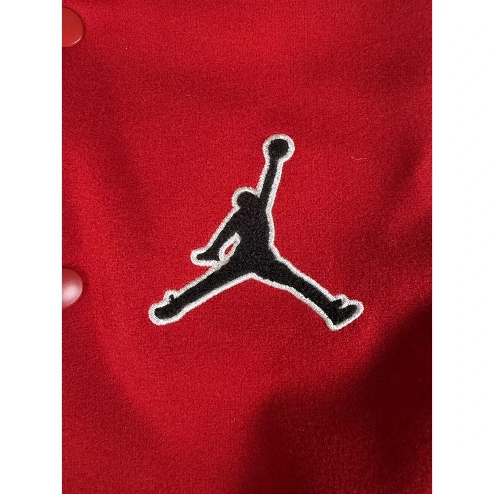 Jordan Boys Red/White Varsity Jacket Size L 12-13yrs Snap Jumpman Flight Pockets